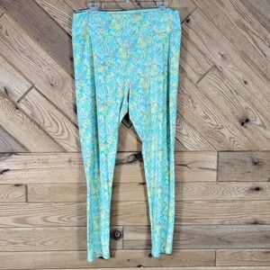 LuLaRoe Leggings Womens Tall & Curvy Geometric Abstract Print Turquoise Yellow